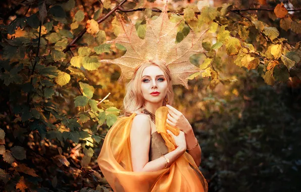 Autumn, look, leaves, girl, light, nature, style, Park