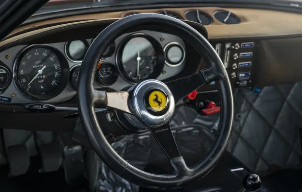 The wheel, Ferrari, supercar, supercar, the instrument panel, 1973, Daytona, Competition