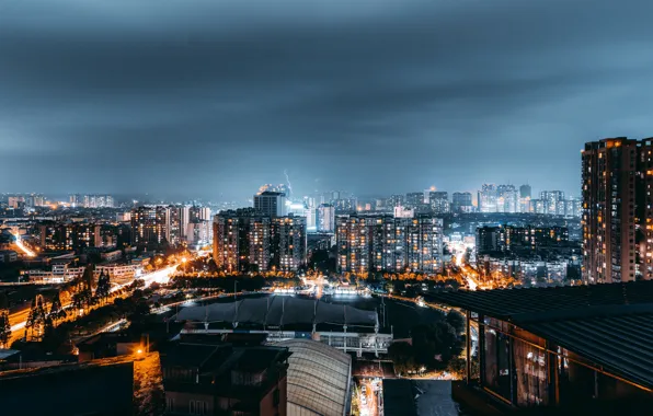The sky, light, city, the city, lights, lightning, building, home