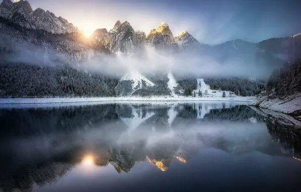 Mountains, lake, reflection, Austria, Alps, Austria, Alps, Gosauseen