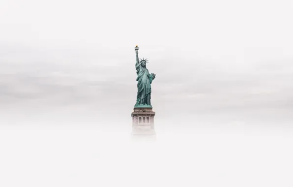 Fog, New York, USA, The Statue Of Liberty