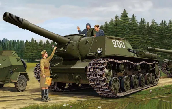 Figure, the second world, SAU, The red army, self-propelled artillery, Soviet, SU-152, assault gun