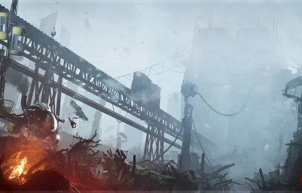 Wire, construction, destruction, tower, The first snow
