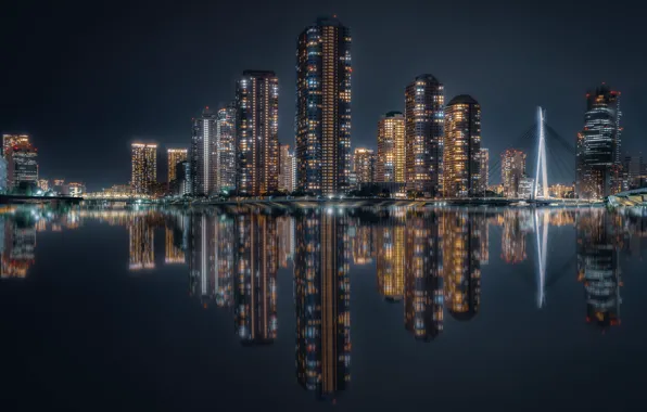 Reflection, river, building, home, Japan, Tokyo, Tokyo, Japan