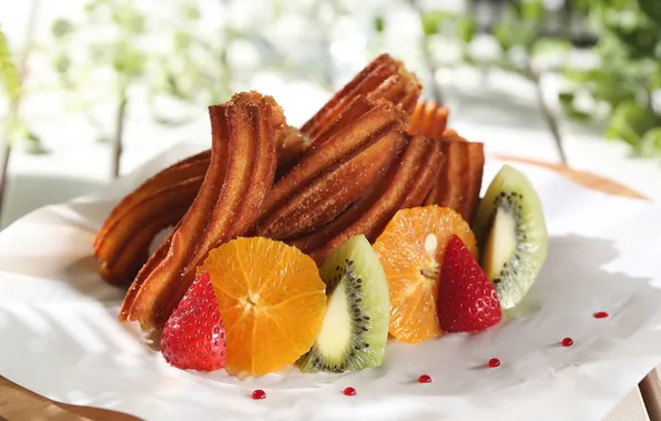 Orange, kiwi, strawberry, sweets, cake, fruit