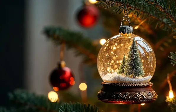 Picture tree, Christmas, New year, Christmas, decoration, snow globe, snow globe