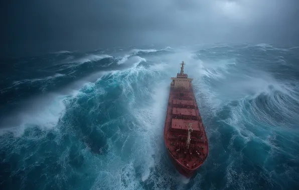 Wave, clouds, storm, fog, ship, haze, the ship, swimming