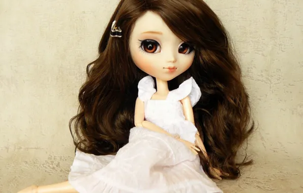 Picture toy, doll, dress, brunette, sitting, long hair