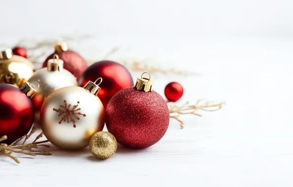 Balls, Christmas, red, white background, New year, gold, Christmas decorations, AI art
