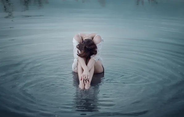 Water, girl, pose, sitting