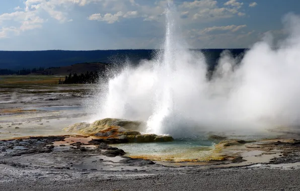 Stones, couples, USA, Wyoming, geyser, Yellowstone