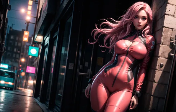 Look, girl, the city, lights, pose, figure, neural network