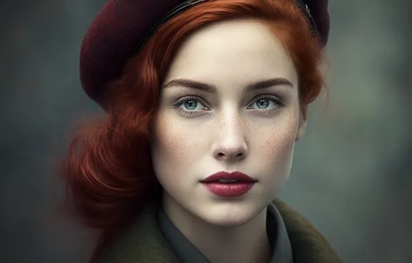 Look, girl, portrait, military uniform, AI art, neural network