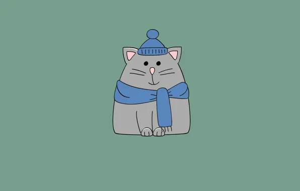 Picture cat, hat, minimalism, scarf, cat