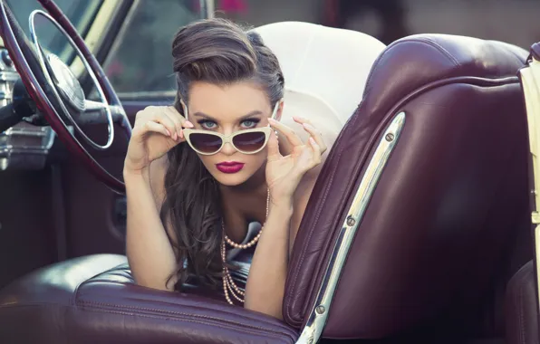 Lincoln, Girl, Continental, Look, Glasses, Machine, Model, Lips