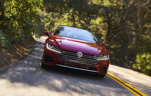 Red, movement, Volkswagen, liftback, Arteon, 2019, SEL Premium R-Line