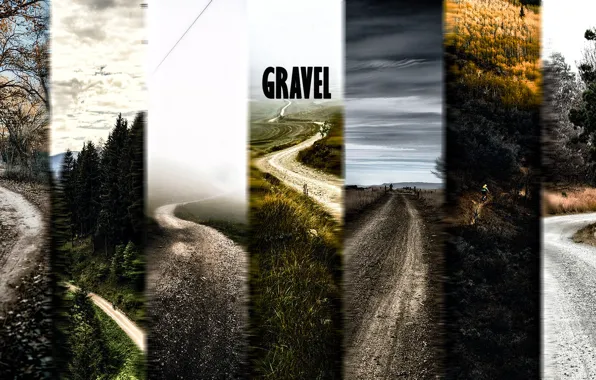 Travel, collage, gravel road, bike trail, bycicle, bike riding