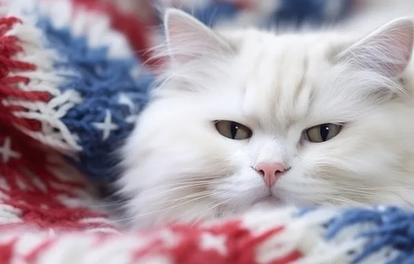 Cat, white, cat, look, pose, plaid, face, AI art