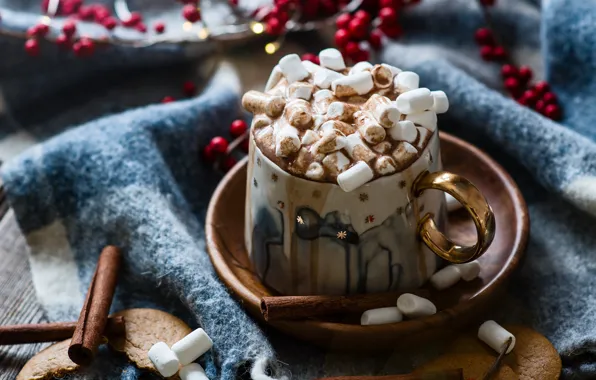 Picture the sweetness, drink, cappuccino, marshmallows