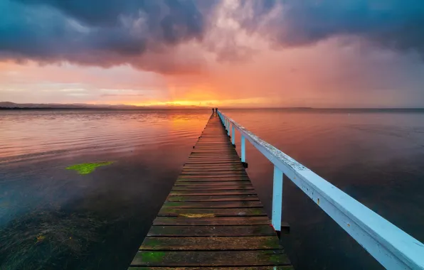 Sunset, bridge, shore