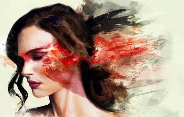 Picture color, girl, paint, figure, Portman, rkie, Natalie