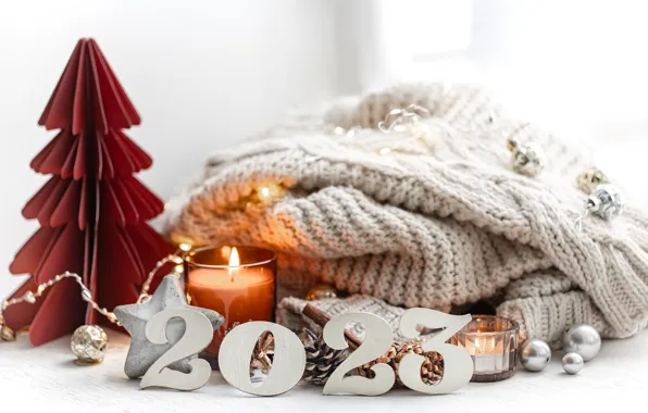 Candle, Christmas, New year, herringbone, date, Christmas decorations, 2023
