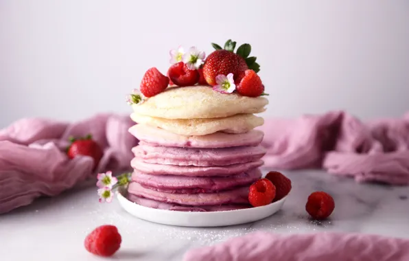 Berries, raspberry, strawberry, pancake