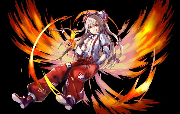 Girl, fire, Touhou, Touhou, Touhou