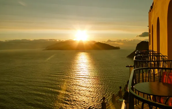 Picture sea, the sun, landscape, sunset, view, the evening, the hotel, Capri