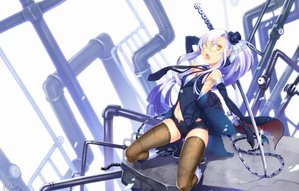 Look, girl, pipe, weapons, sword, chain, art, foot