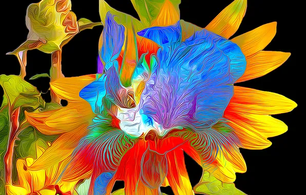 Picture flower, line, rendering, background, paint, petals
