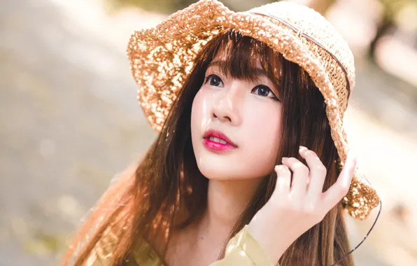 Wallpaper look, girl, light, face, sweetheart, portrait, hat, hands