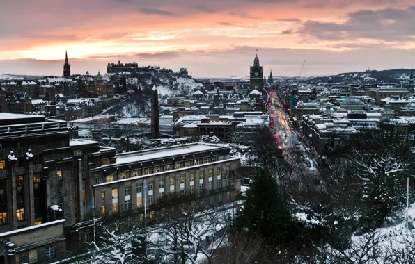Picture road, street, home, the evening, Scotland, the hotel, capital, Scotland