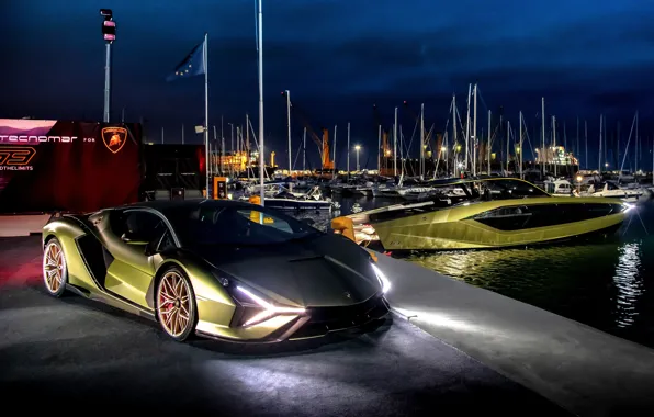 Picture car, Lamborghini, yacht, luxurious