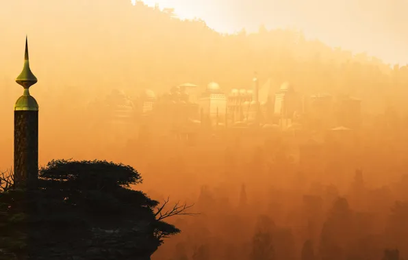 The city, building, tower, haze, Xanadu