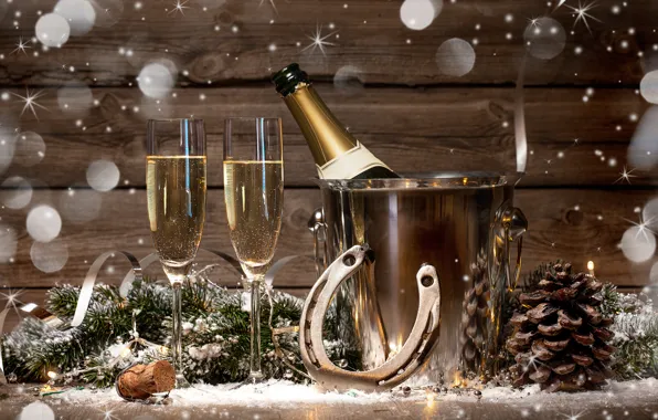 Picture bottle, New Year, glasses, golden, champagne, New Year, Happy, champagne