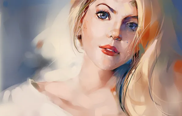 Picture look, art, blonde, blue-eyed, drawn girl