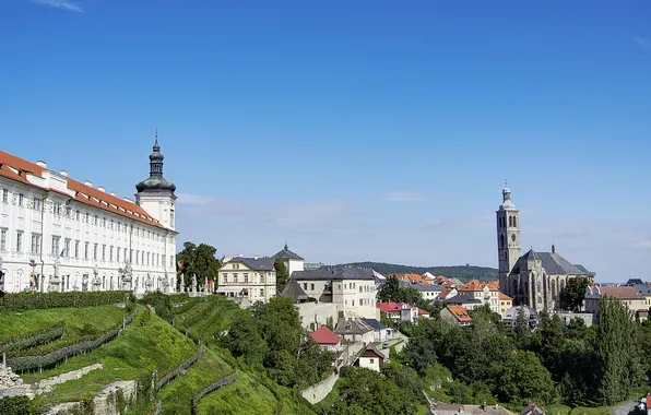 The sky, trees, landscape, open, tower, home, Czech Republic, Kutná Hora