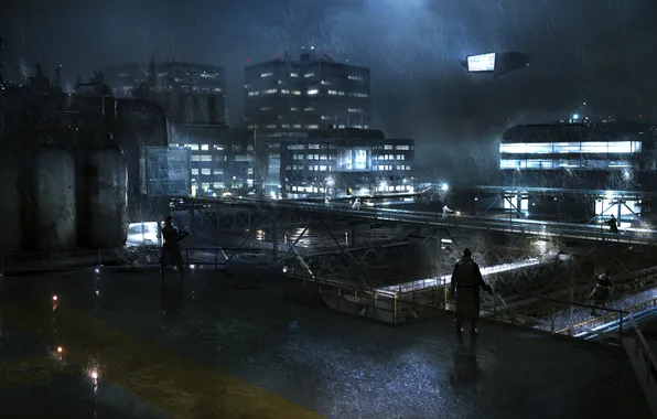 Night, the city, rain, security, soldiers, Syndicate, territory