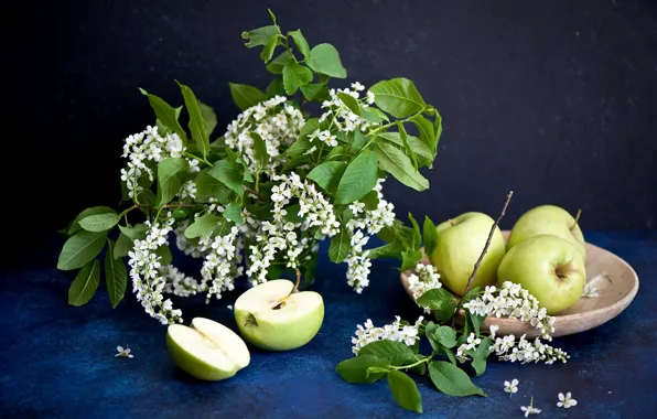 Flowers, apples, twigs