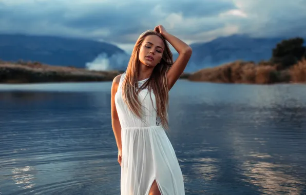 Picture woman, young, beautiful, model, long-haired, Sundress, Maria Pushnina