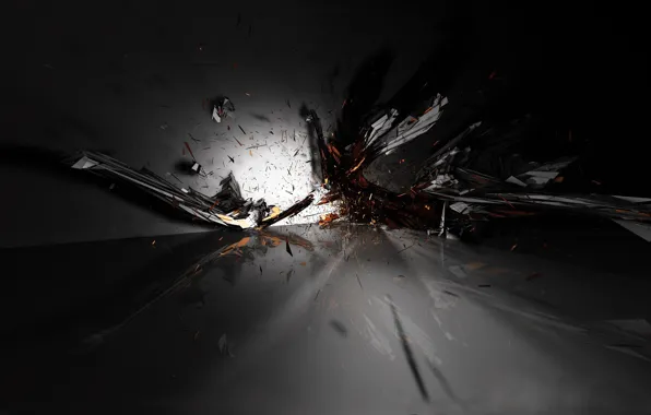 The explosion, fragments, black