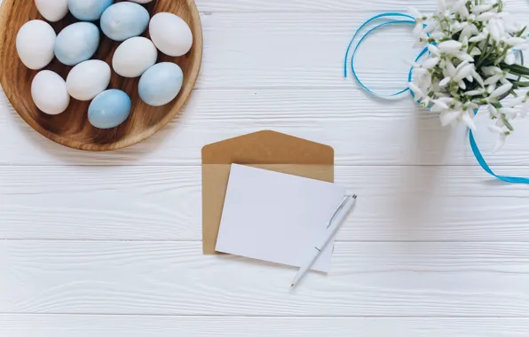 Picture flowers, eggs, blue, snowdrops, Easter, tape, white, white