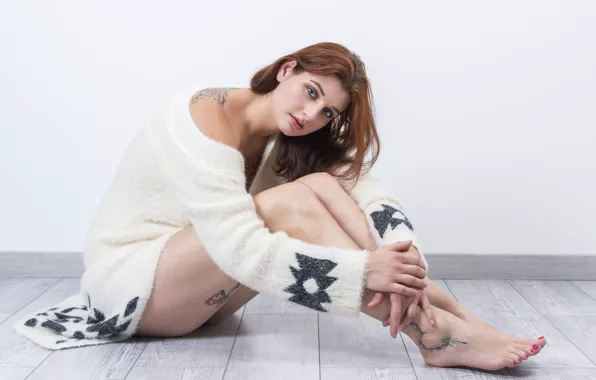 Look, girl, pose, tattoo, brown hair, legs