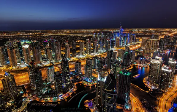 Night, the city, lights, Dubai, Dubai Marina