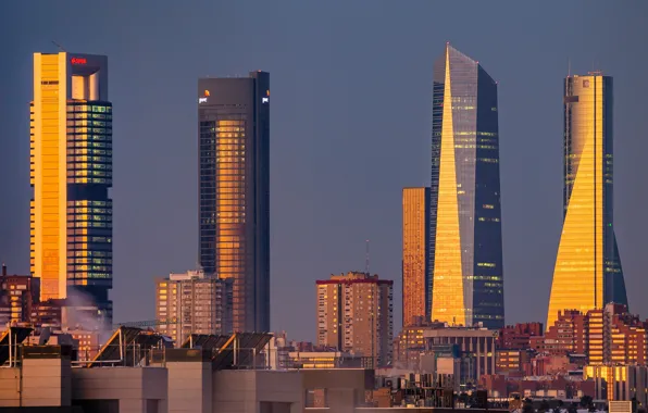 The sky, the sun, building, home, skyscrapers, Spain, Spain, Madrid
