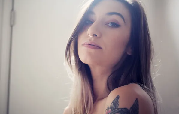 Girl, model, Moon, tattoo