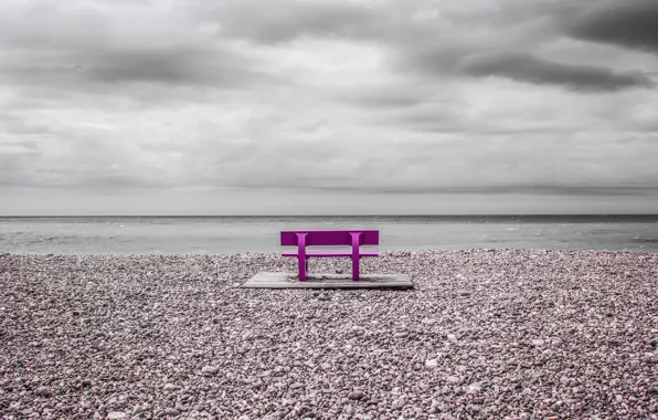 Picture beach, shore, bench