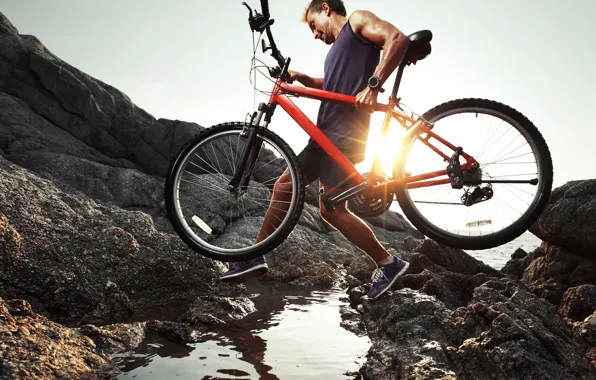 Picture nature, rocks, cyclist, mountain bike