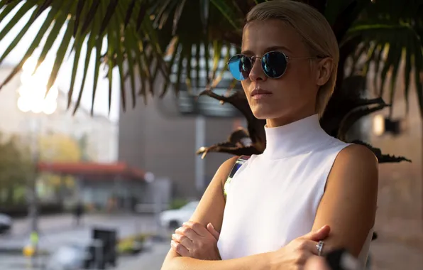 Look, girl, pose, haircut, actress, glasses, blonde, hair